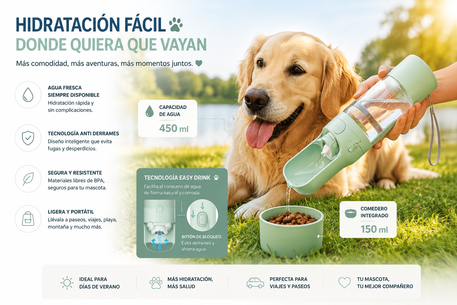 Guau & Miau WaterGo™ | Hidratación Inteligente para tu Mascota